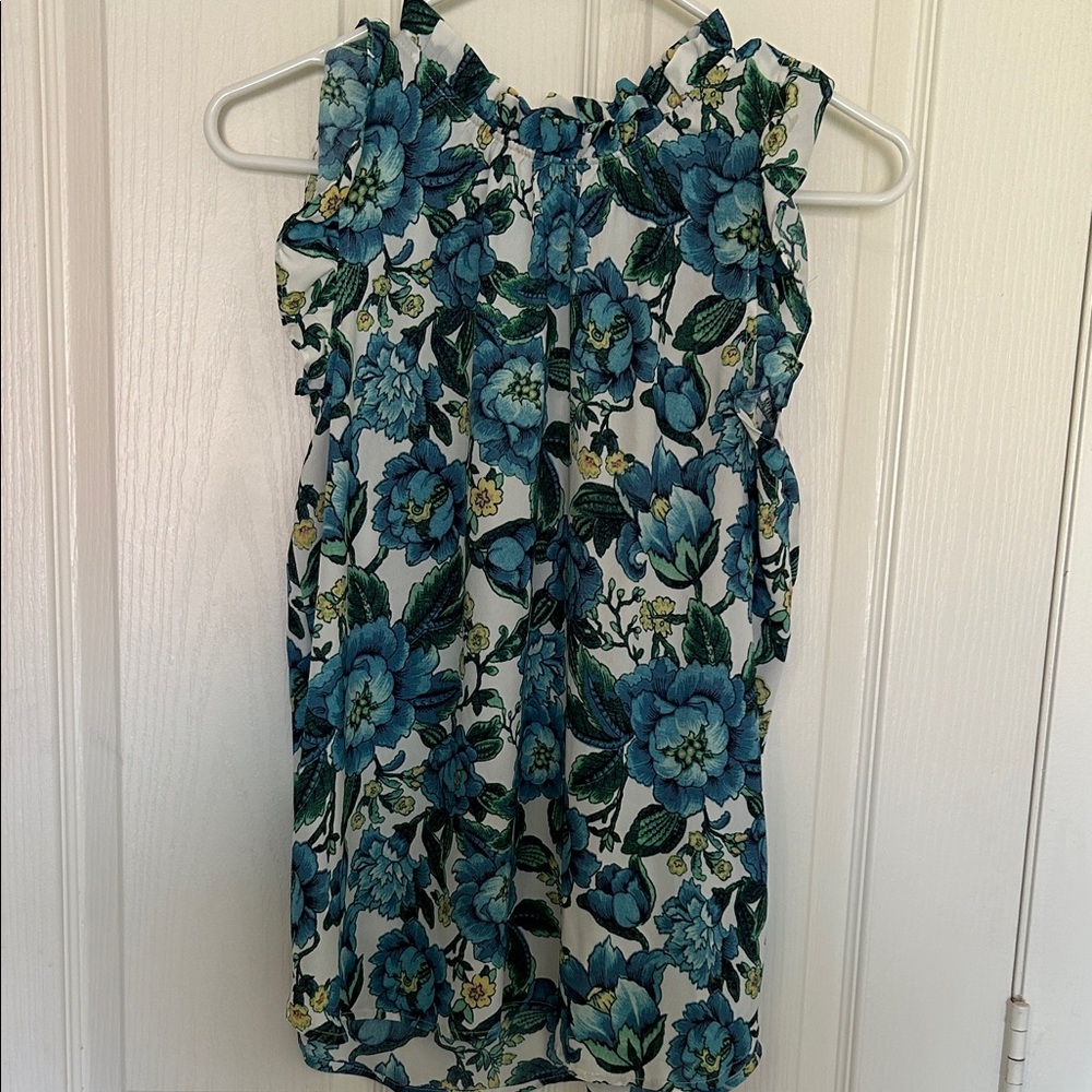 LOFT Blue and Green Floral Blouse